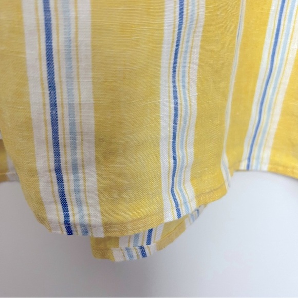 J. Jill Love Linen Striped Long Sleeve Popover Shirt Yellow White Coastal Beachy - Picture 8 of 13
